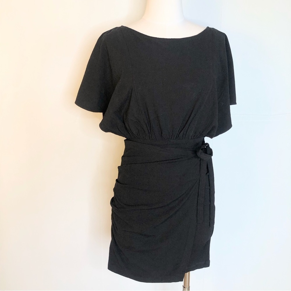 Free People Black Body Con Wrap Mini Dress Open Back XS